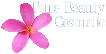 PURE BEAUTY COSMETIC Logo mit rosa Blüte